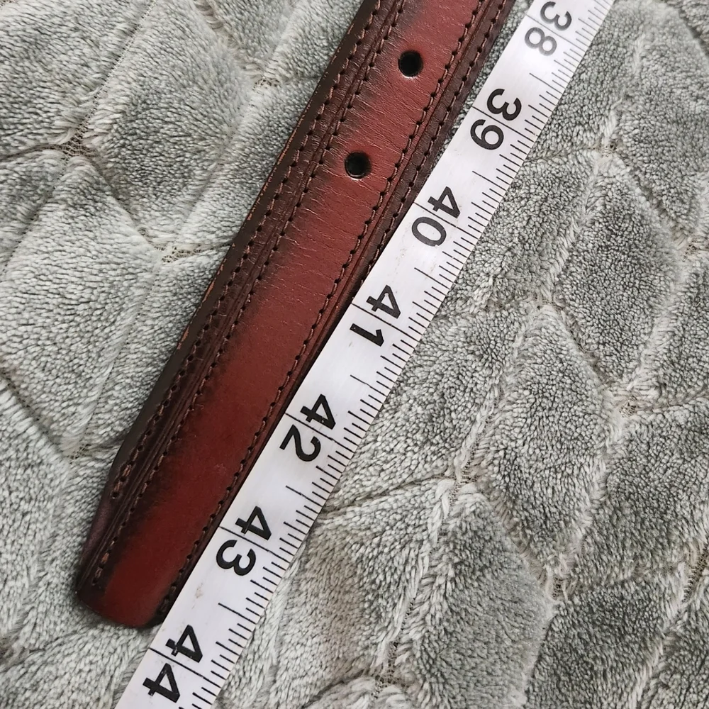Men's Two-Tone Brown Leather Belt Argentina Silver-Tone Buckle 44